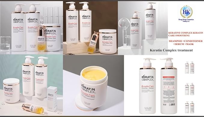 كيراتين كومبليكس مجموعة كيراتين كومبلكس للعناية بالشعر بالكيراتين، تتضمن شامبو منعم، بلسم مغذي، قناع لإصلاح الشعر، وسيروم لتقوية روابط الشعر. عناية متكاملة بالشعر. (مجموعة كاملة من 4 قطع) - Image 3